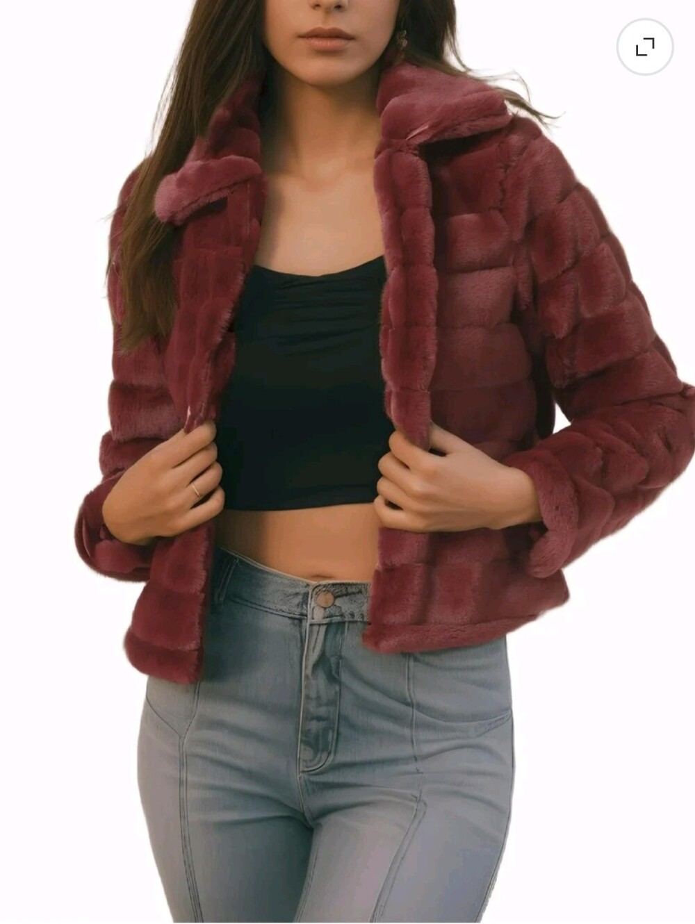Allegra K Women's Faux Fur Turn Down Collar Open Front Cropped Fluffy Jacket